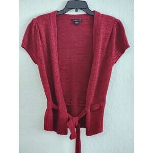 SWEATER/VEST STYLE-AUGUST SILK-Cranberry Burgundy-Front Waist Tie-Knit-Size MED